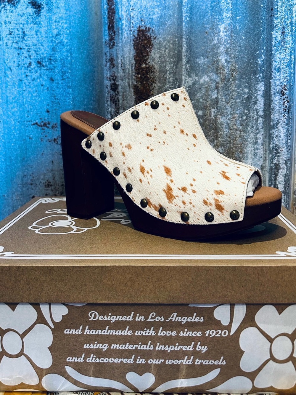 Sbicca White and Brown Spotted Studded Open-Toe Mule